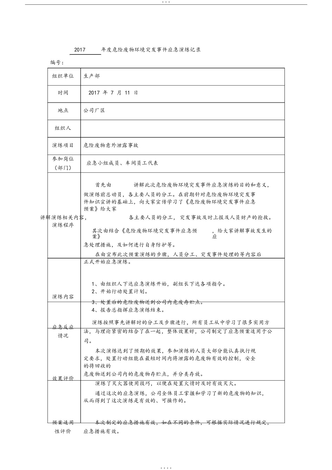 危险废物环境突发事件应急演练记录、图片