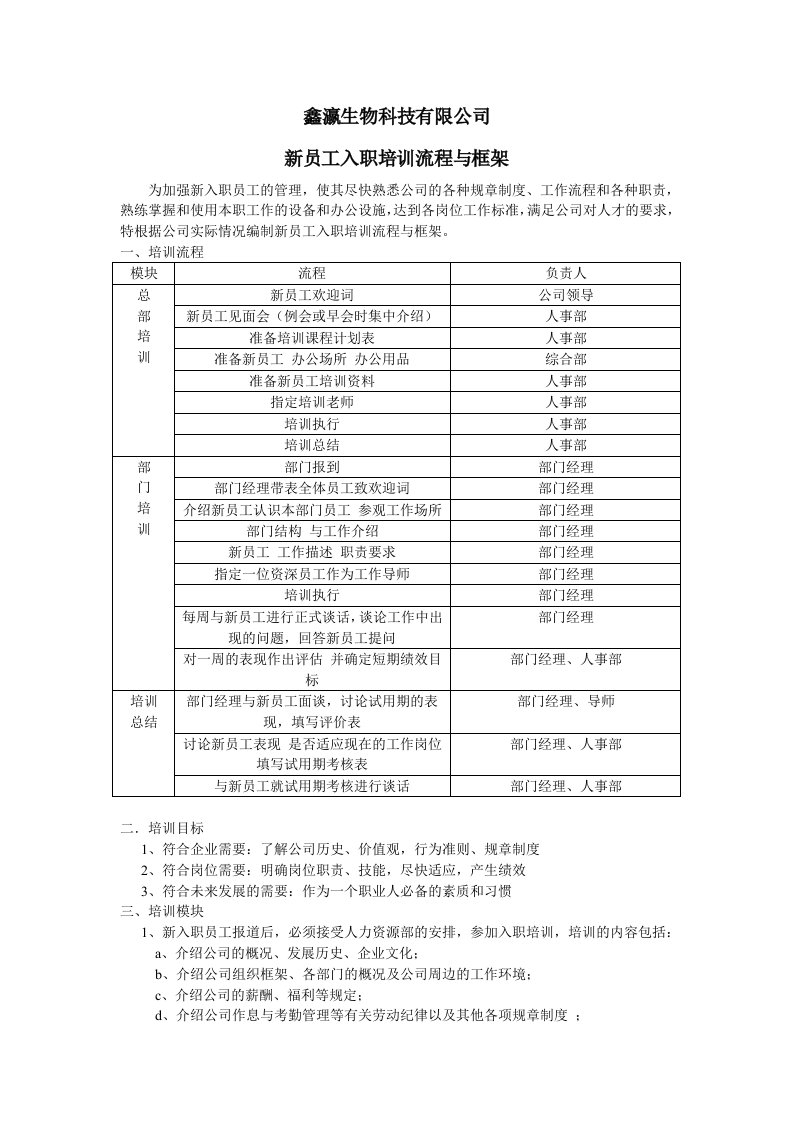 新员工入职培训流程与框架