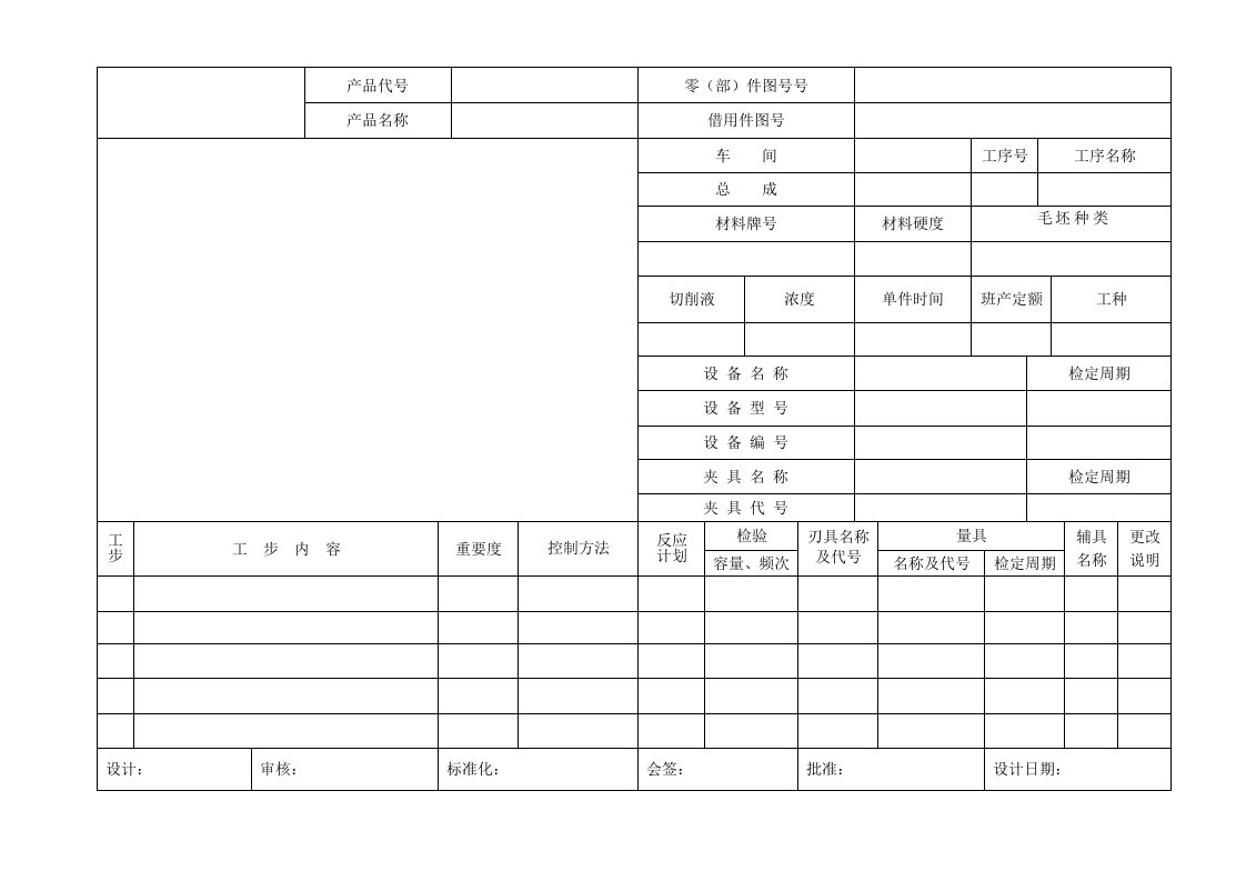 机械加工工序卡片模板空白