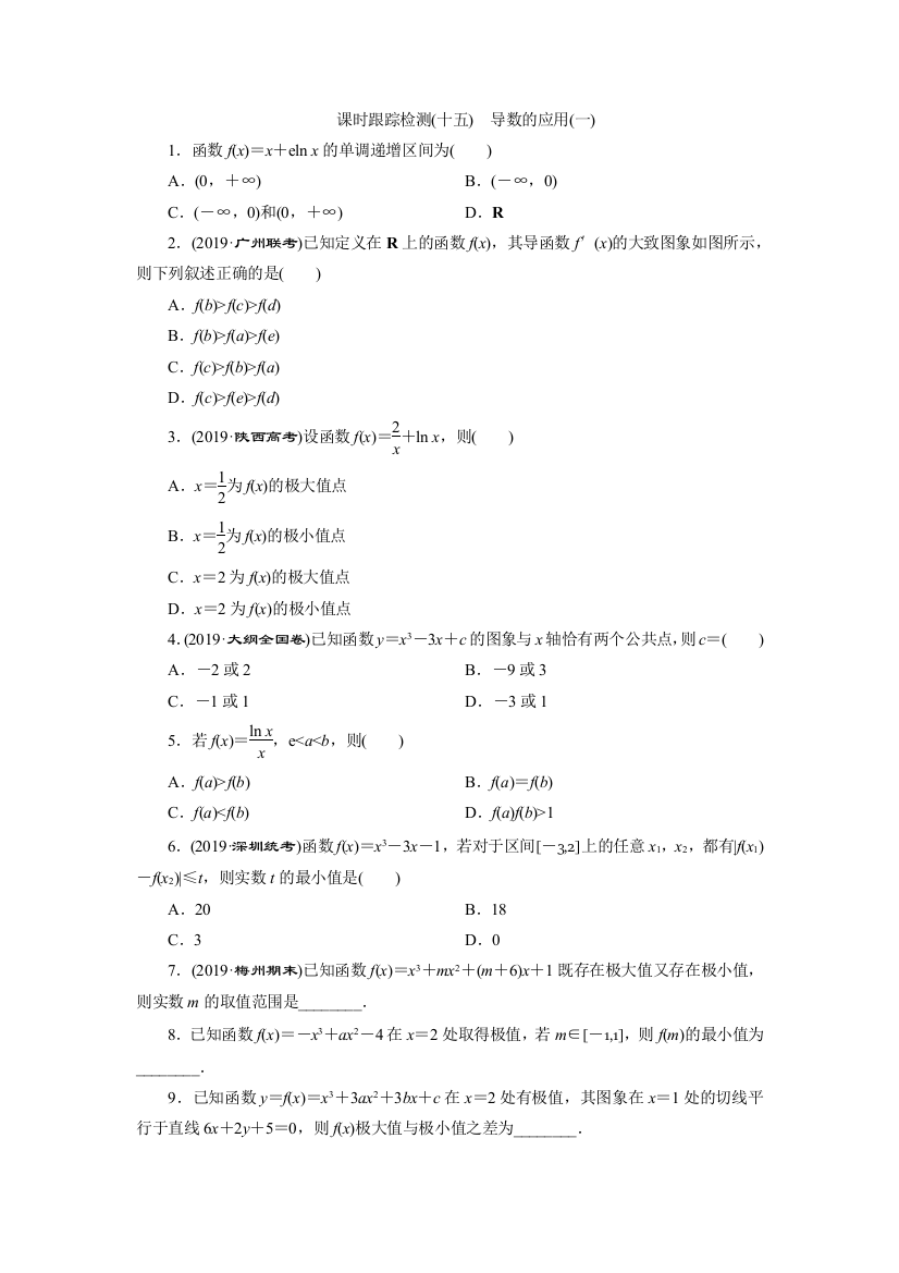 课时跟踪检测(十五)　导数的应用(一)