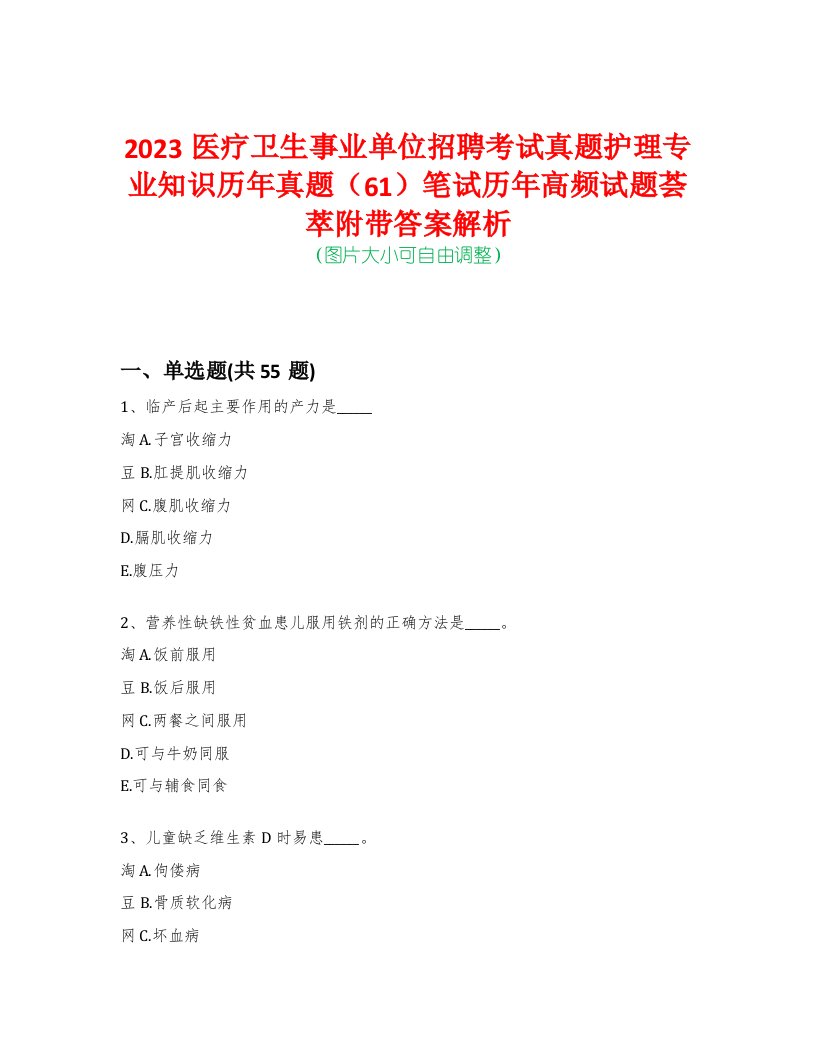 2023医疗卫生事业单位招聘考试真题护理专业知识历年真题（61）笔试历年高频试题荟萃附带答案解析