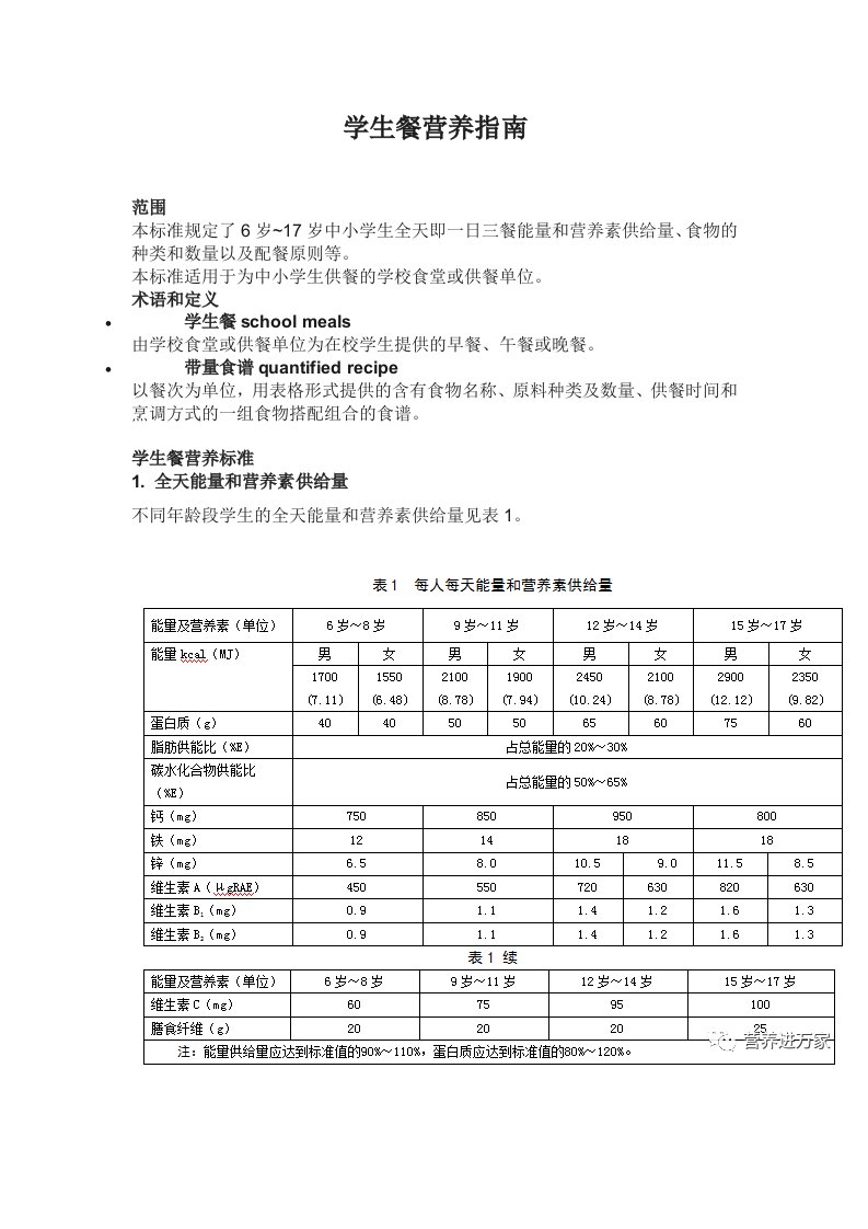 学生餐营养指南