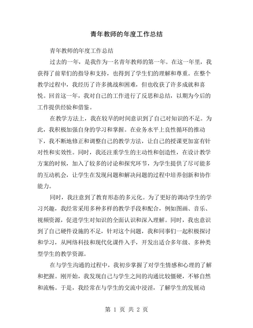 青年教师的年度工作总结