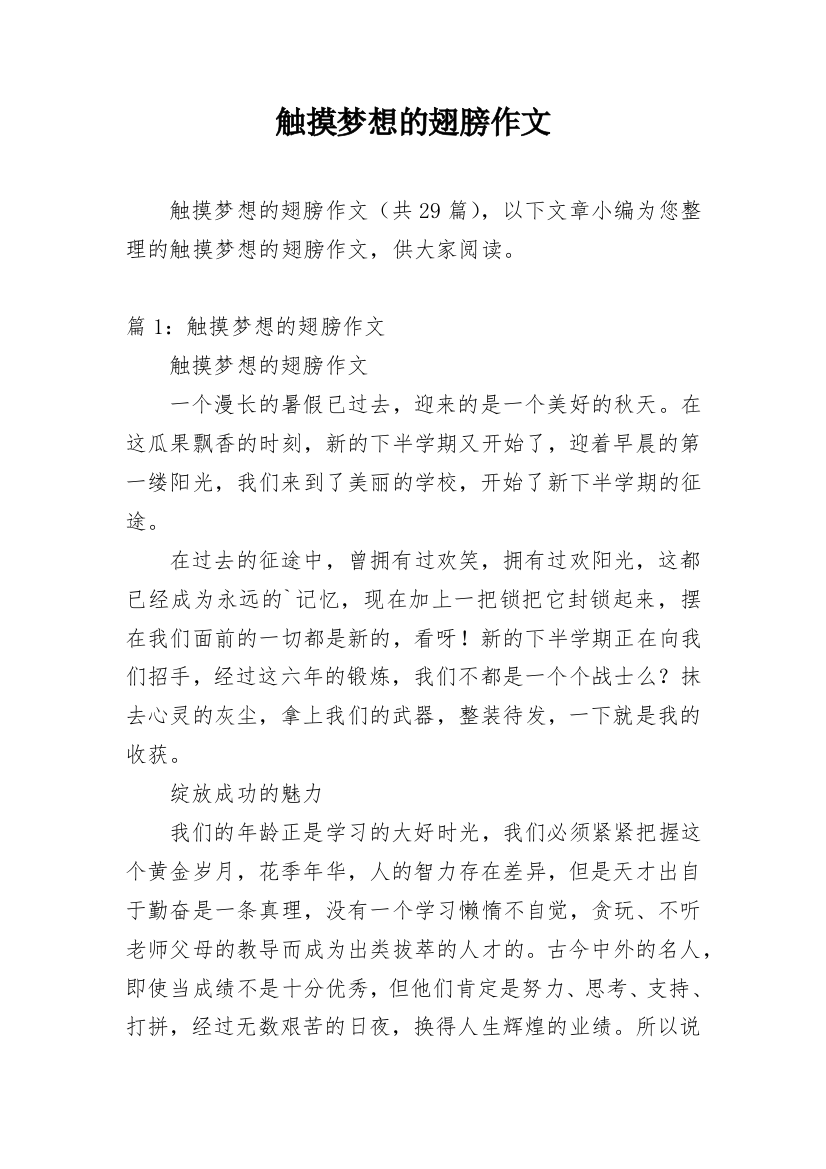 触摸梦想的翅膀作文