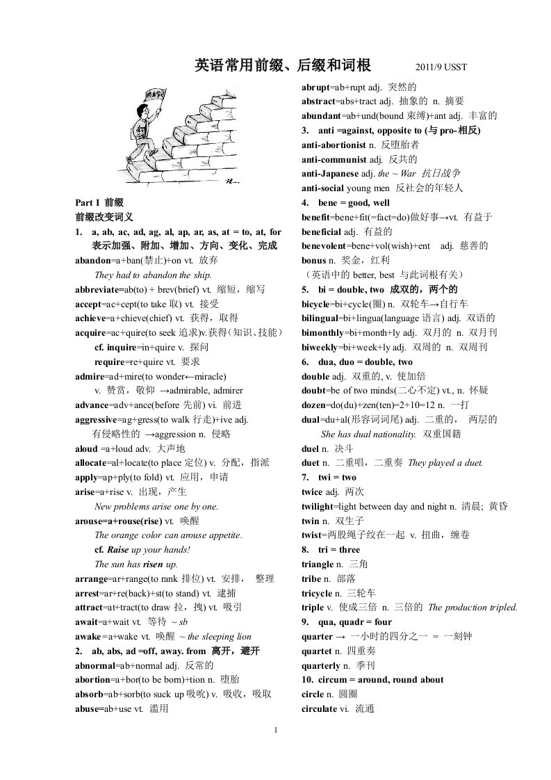 英语常用前缀、后缀和词根