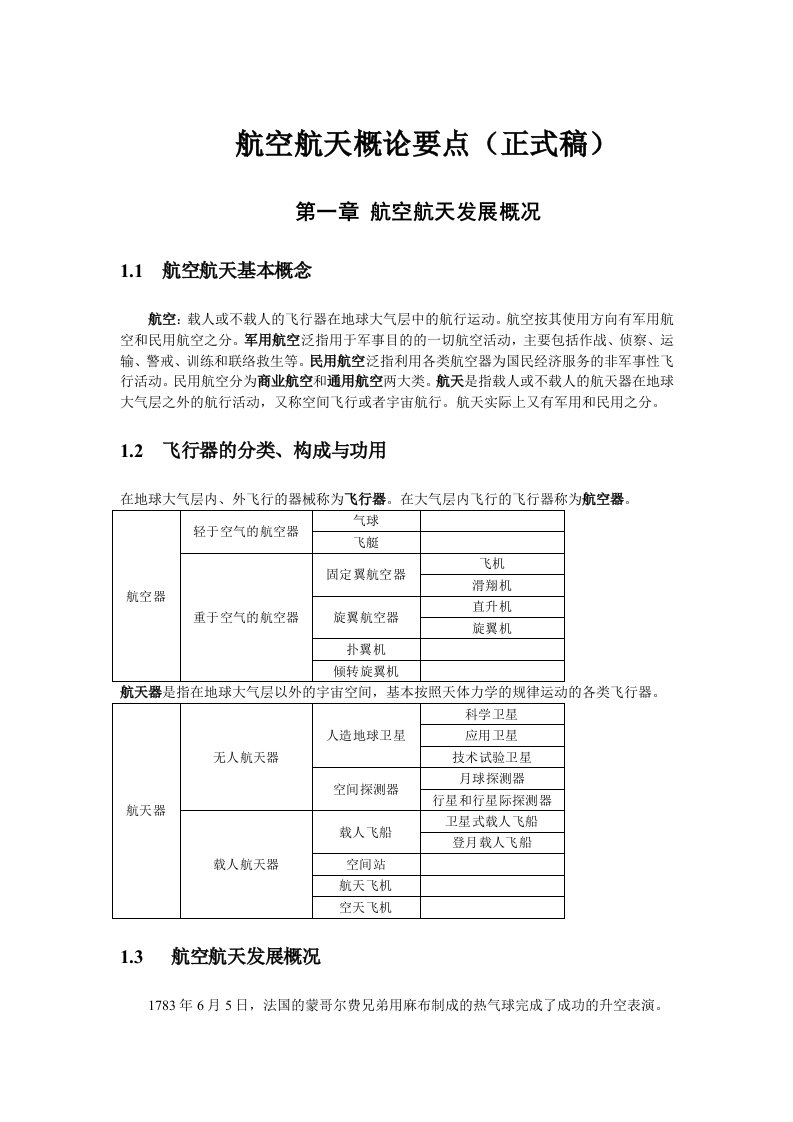 航空航天概论复习