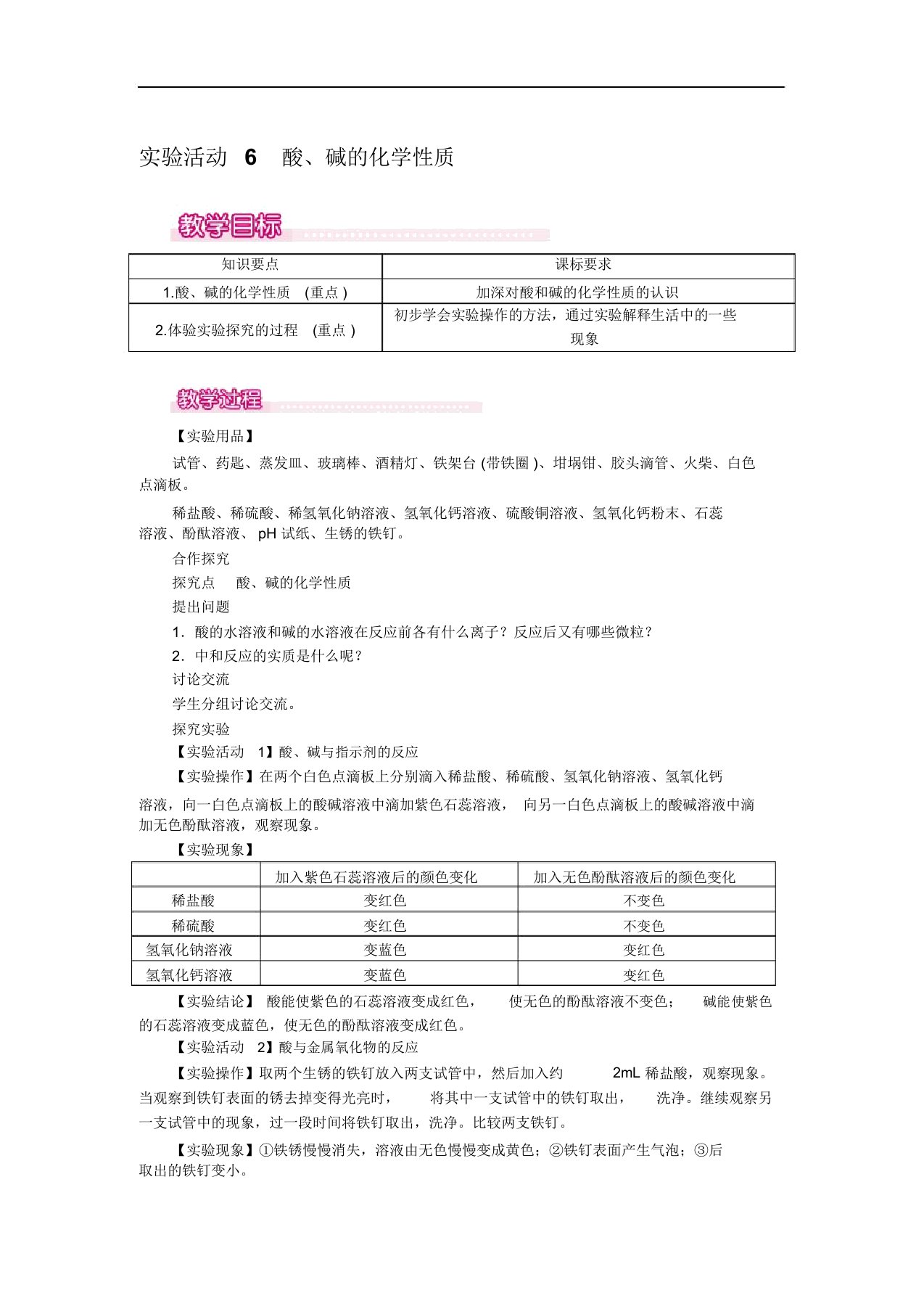 实验活动酸、碱化学性质获奖公开课教案