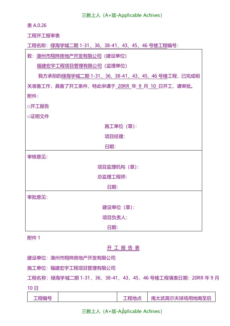 总结报告-开工报审表及开工报告