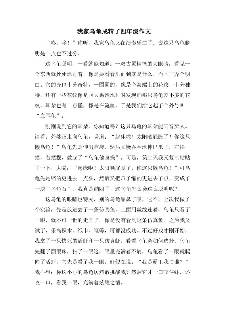 我家乌龟成精了四年级作文