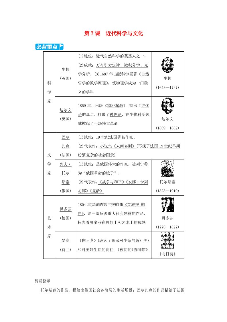 2024九年级历史下册第2单元第二次工业革命和近代科学文化第7课近代科学与文化小册新人教版