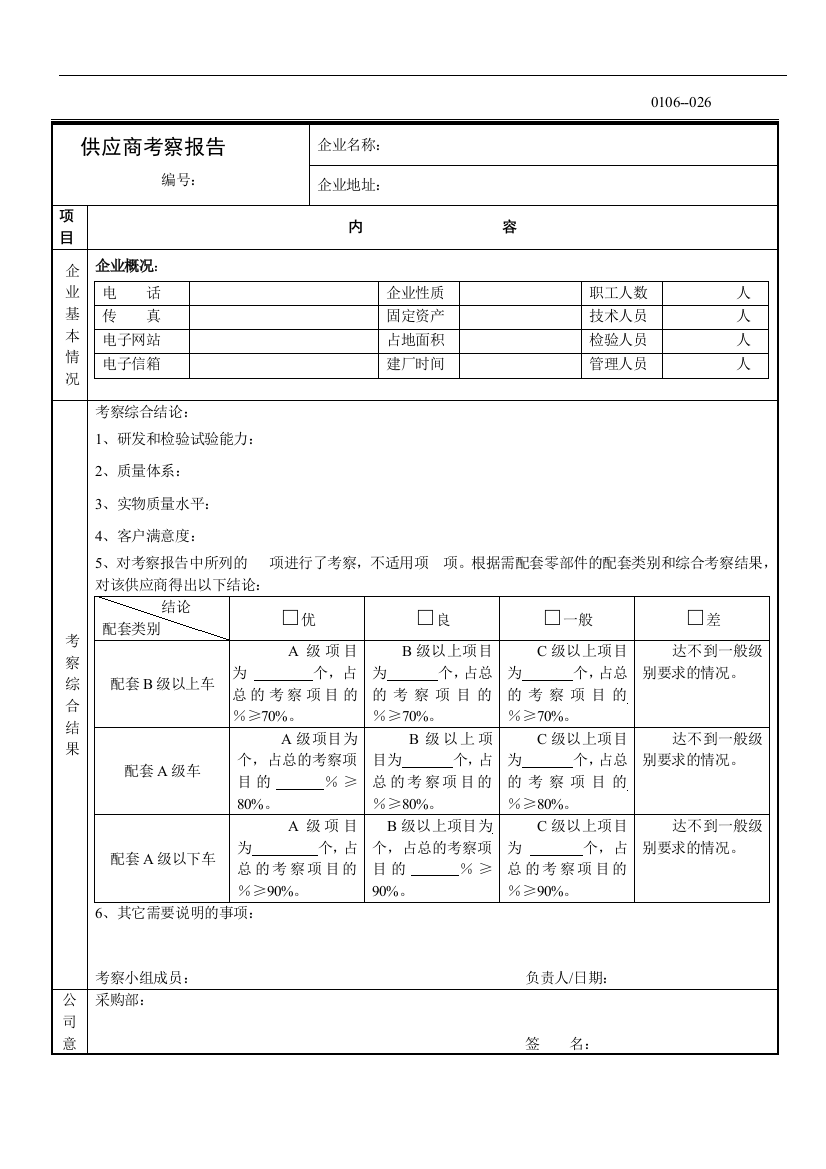 公司供应商考察报告(模块)