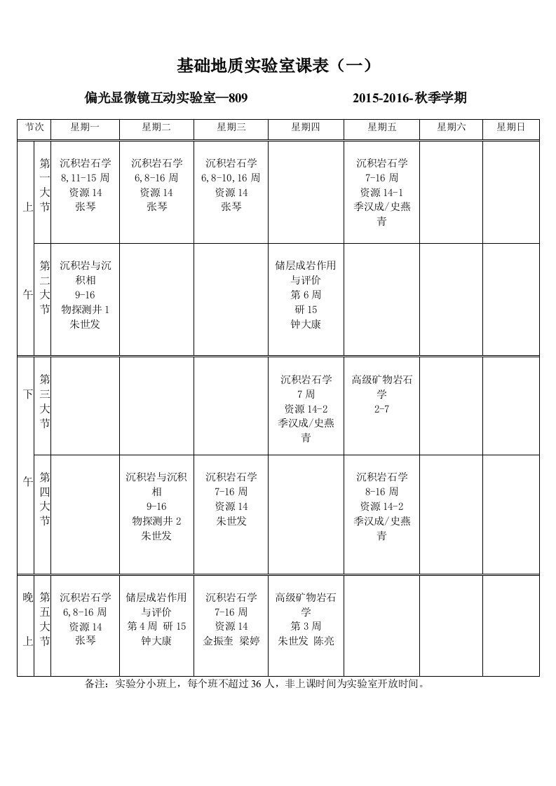 中国石油大学北京试验课课程表