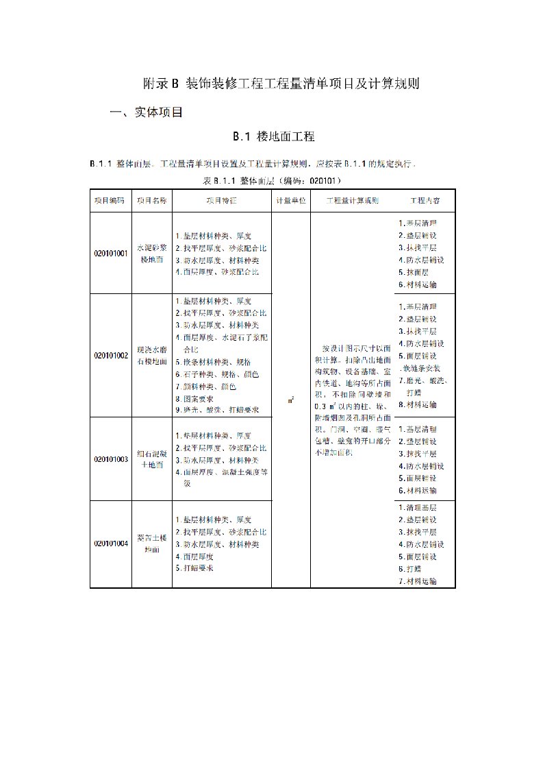 装饰装修工程清单项目及计算规则计价规范