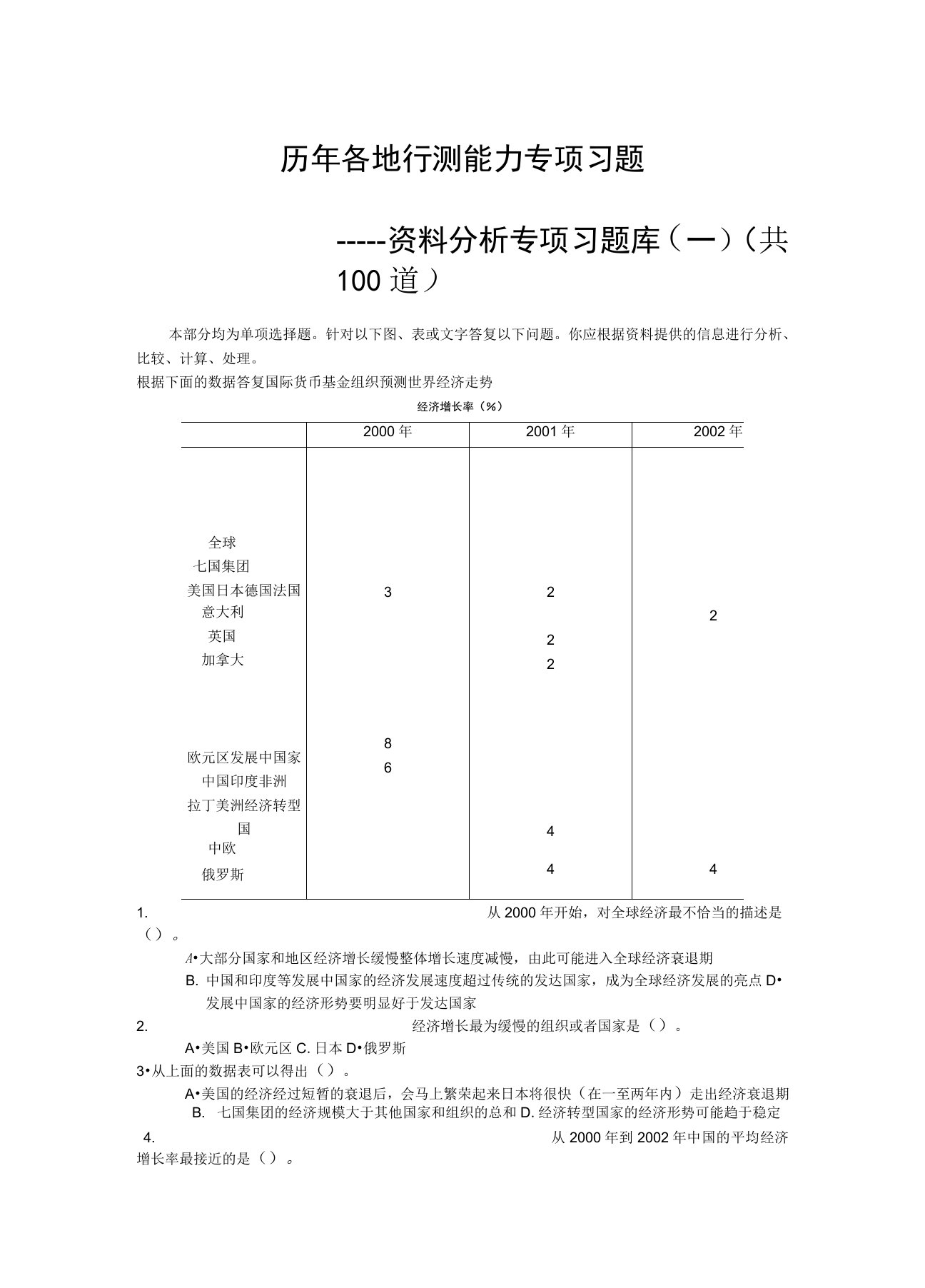 行测专项题库资料分析