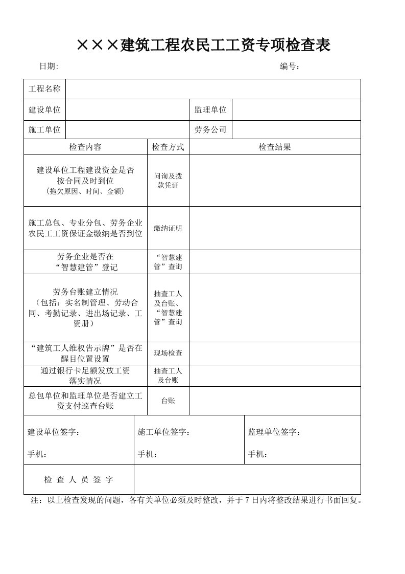 农民工工资支付保障专项检查表