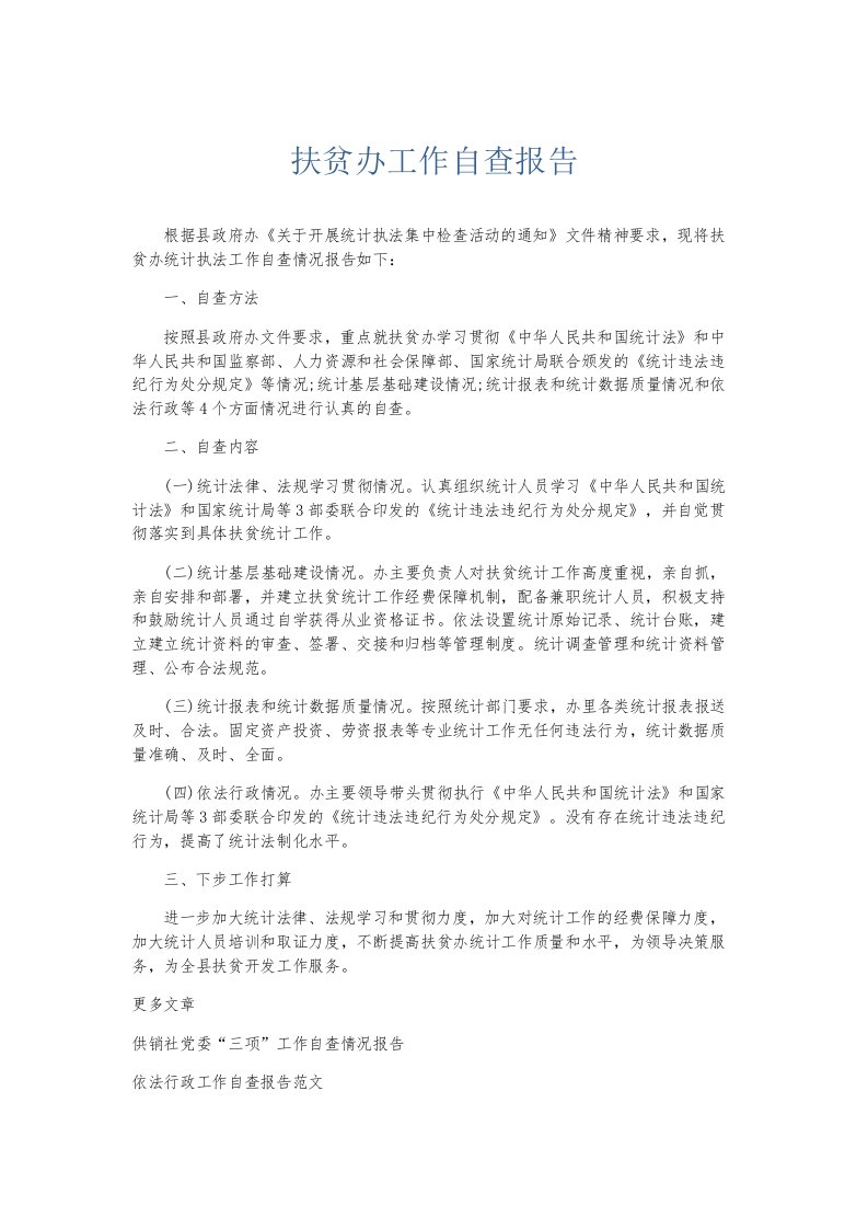 总结报告扶贫办工作自查报告