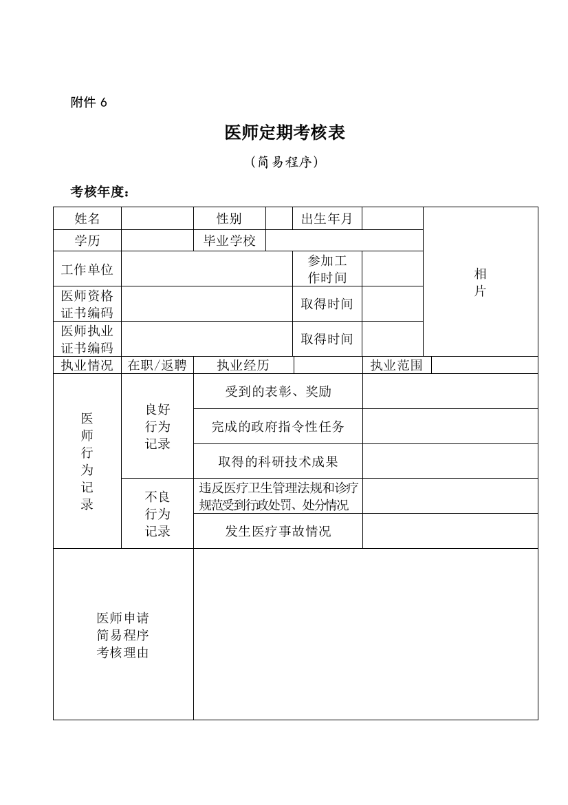 医师定期考核表(简易程序)2015