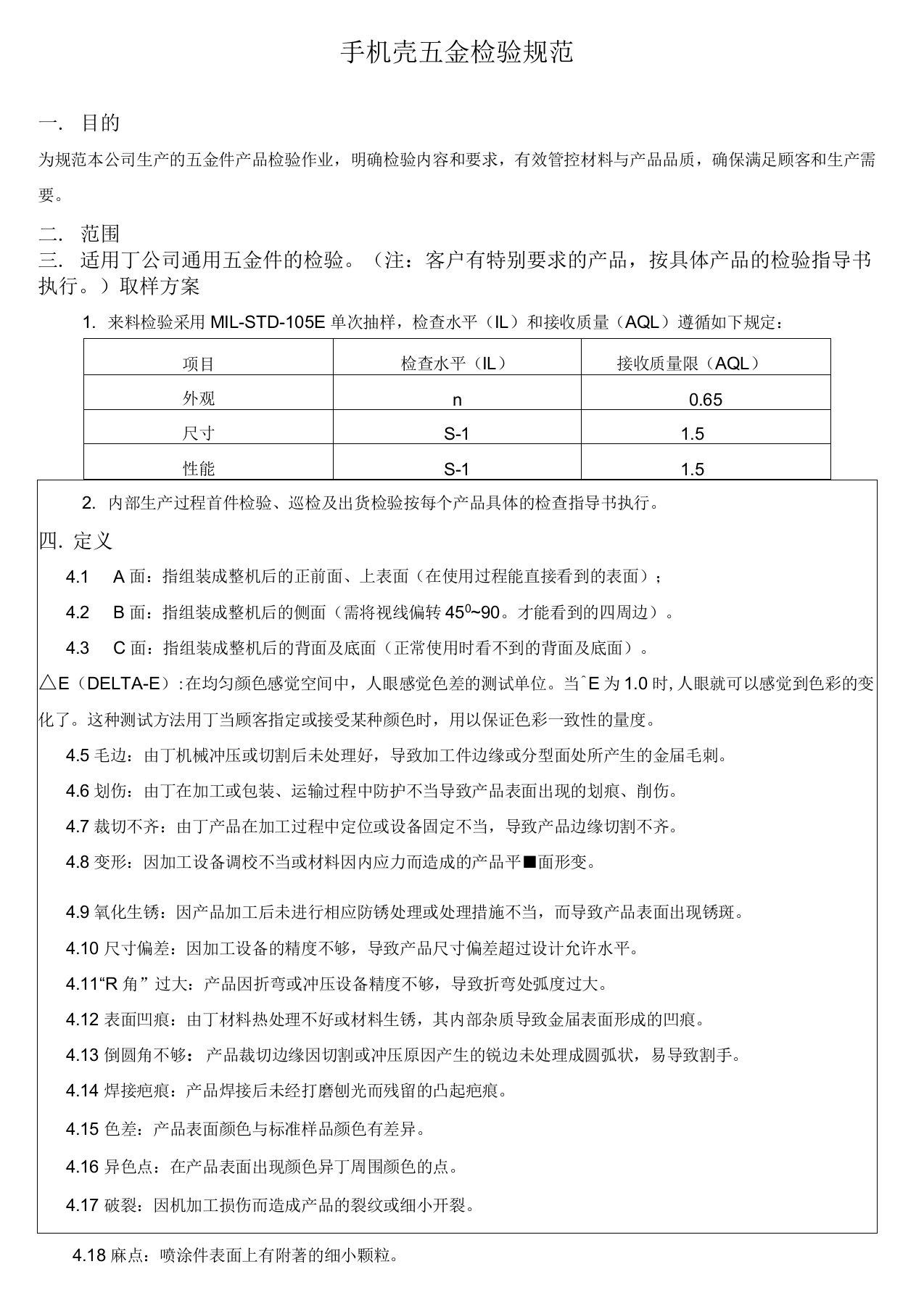 手机壳五金件检验规范标准