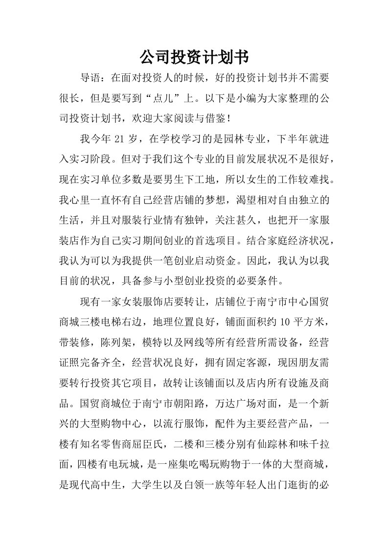 公司投资计划书.docx