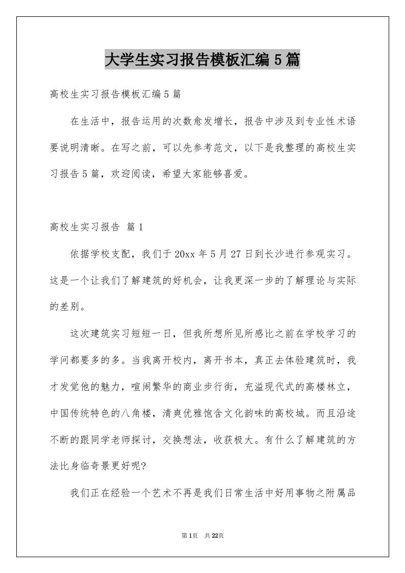 大学生实习报告模板汇编5篇范本