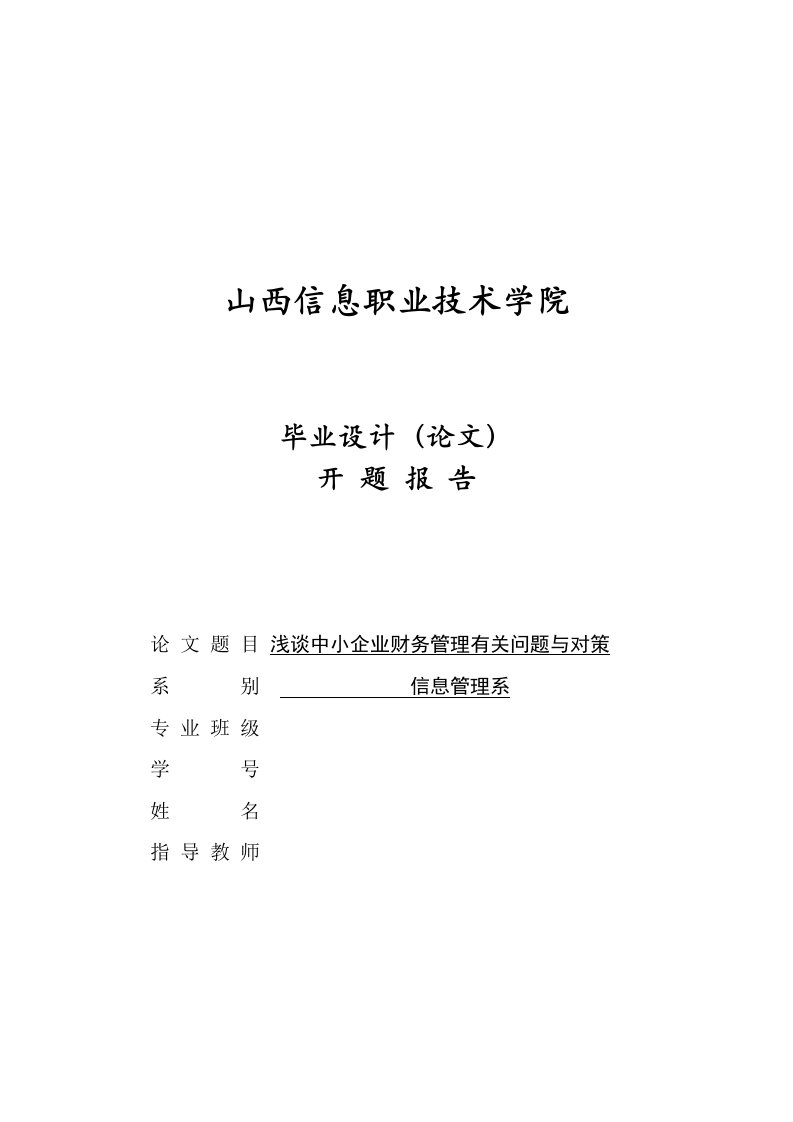 中小企业财务管理的现状与对策开题报告