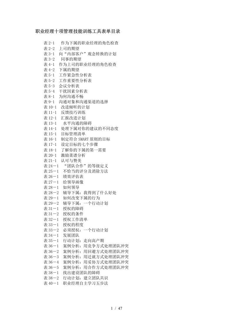 职业经理十项管理技能训练工具表单