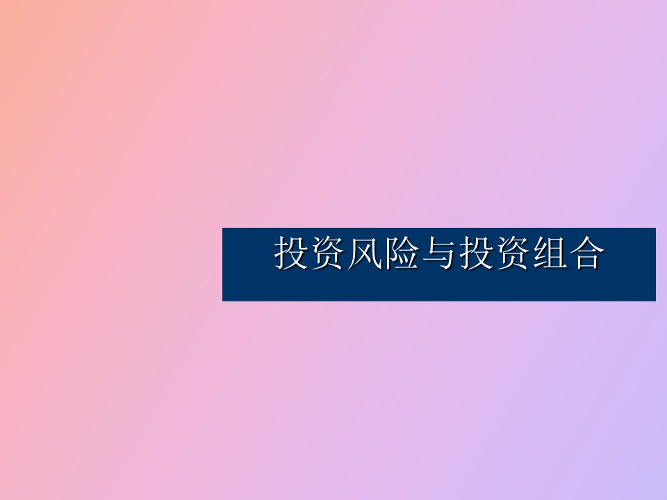 投资风险与投资组合