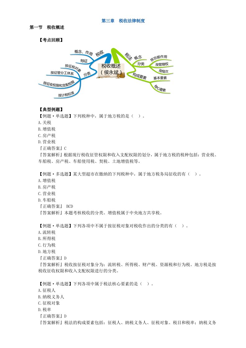 会计从业资格证习题精讲班第三章税收法律制度讲义