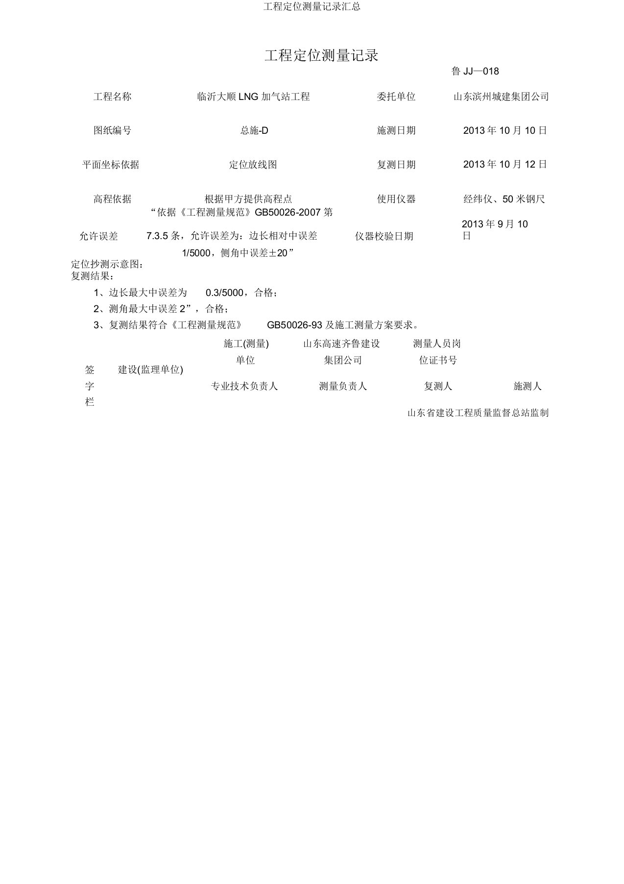 工程定位测量记录汇总