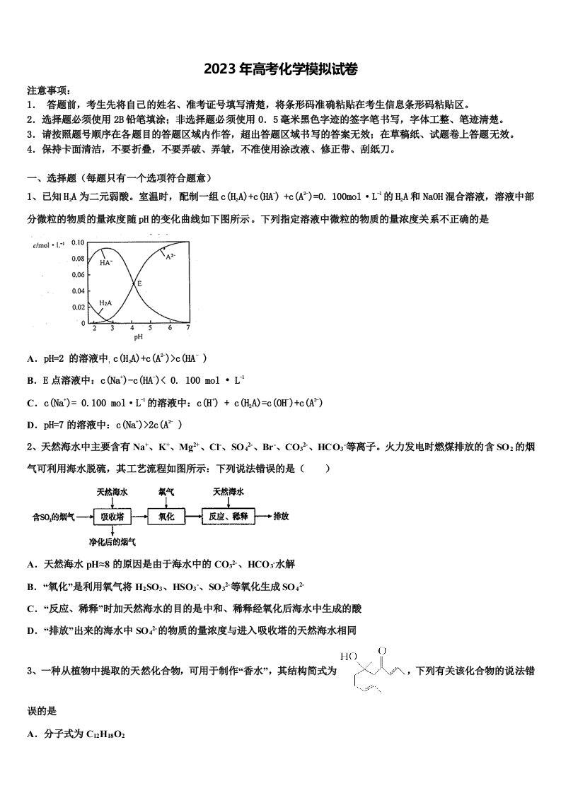 山西省运城市盐湖五中2023届高三冲刺模拟化学试卷含解析