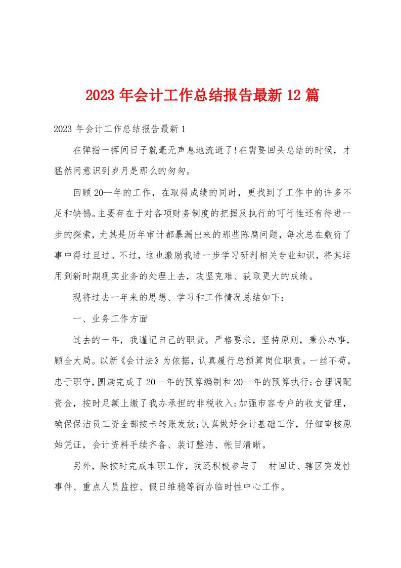 2023年会计工作总结报告最新12篇