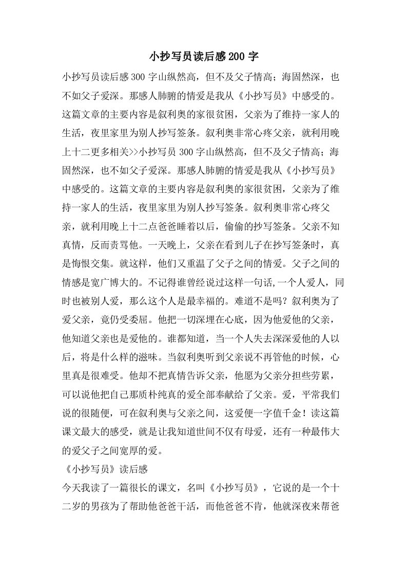 小抄写员读后感200字