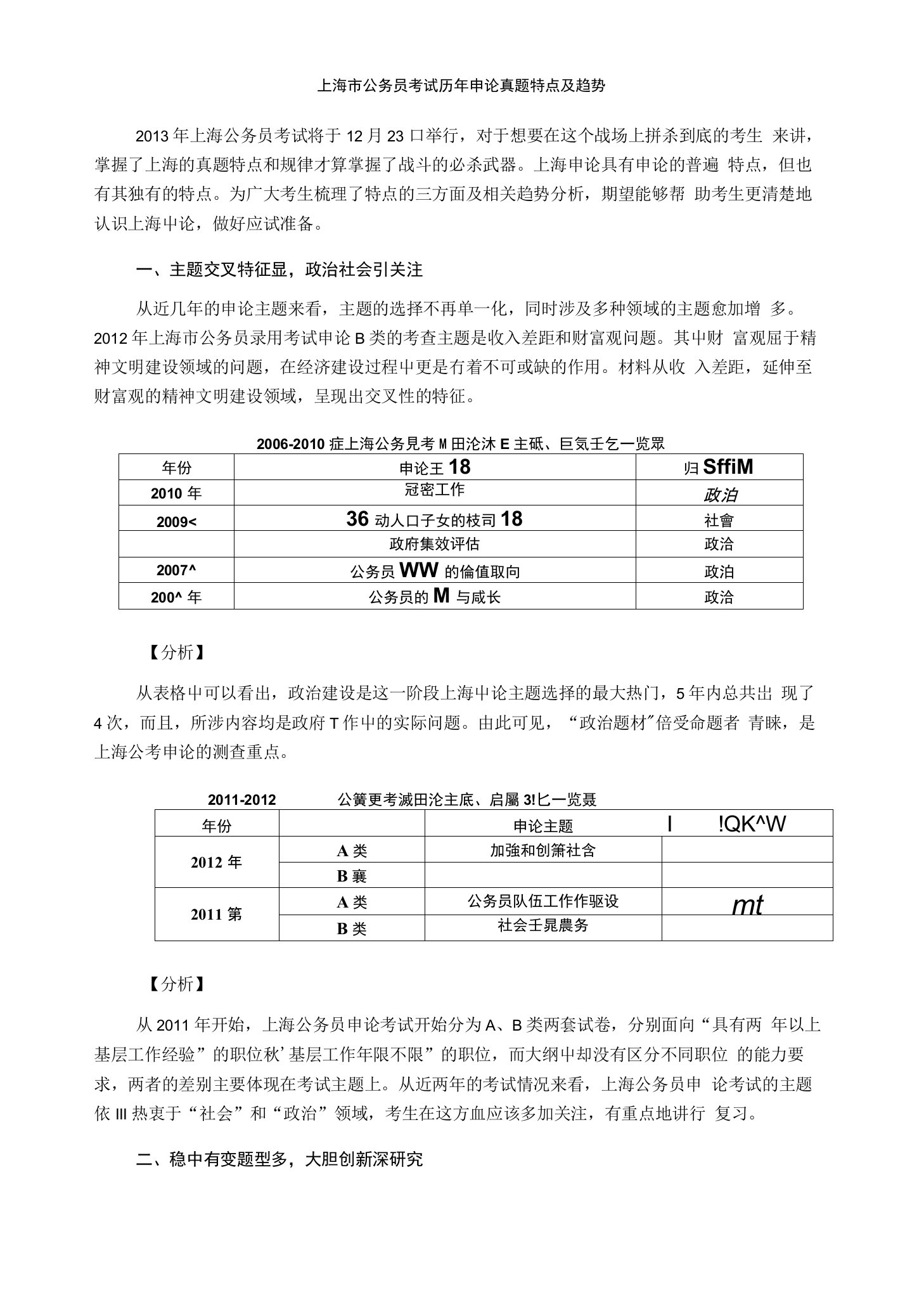 上海市公务员考试历年申论真题特点及趋势费下载