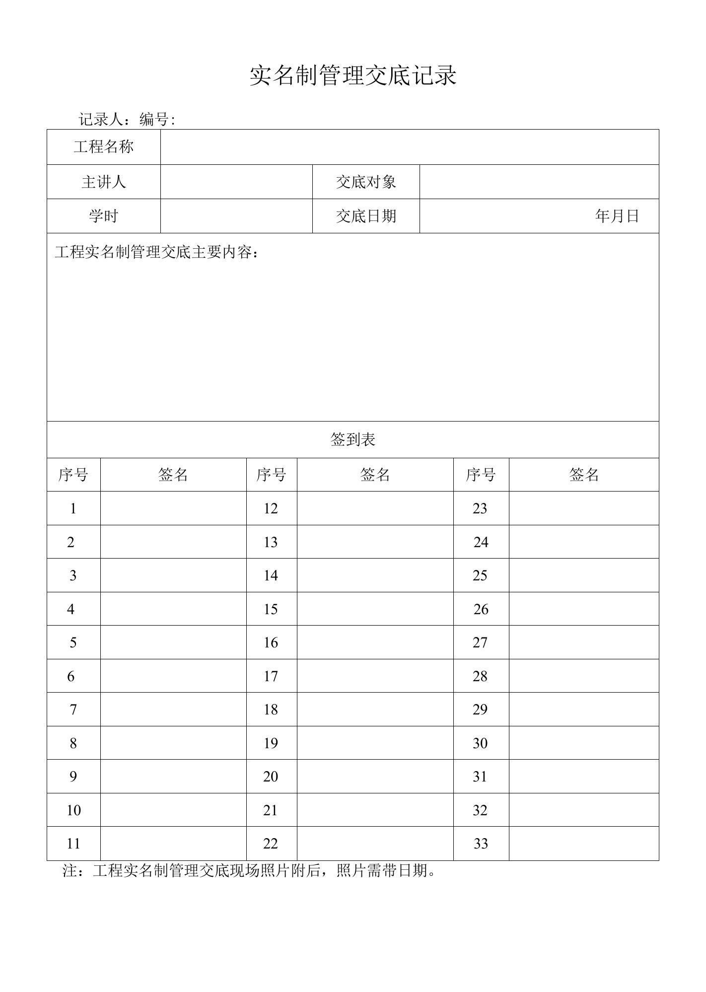 实名制管理交底记录