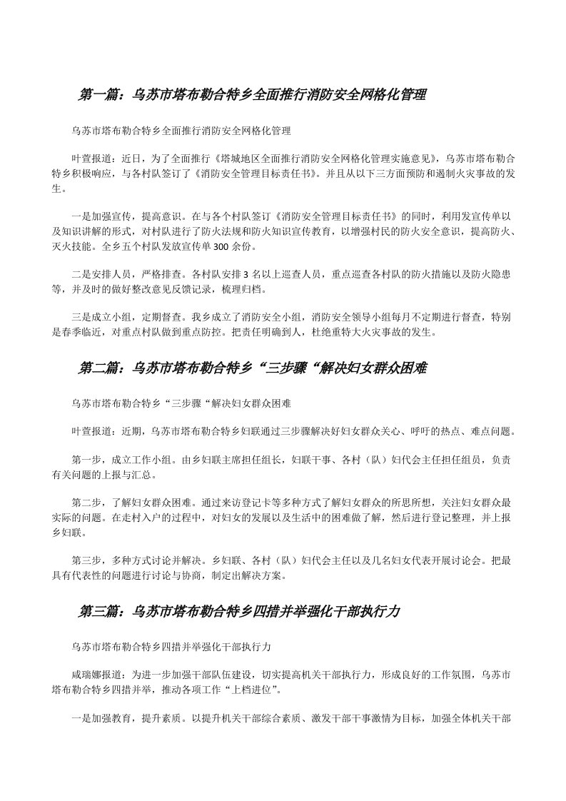 乌苏市塔布勒合特乡全面推行消防安全网格化管理[样例5][修改版]