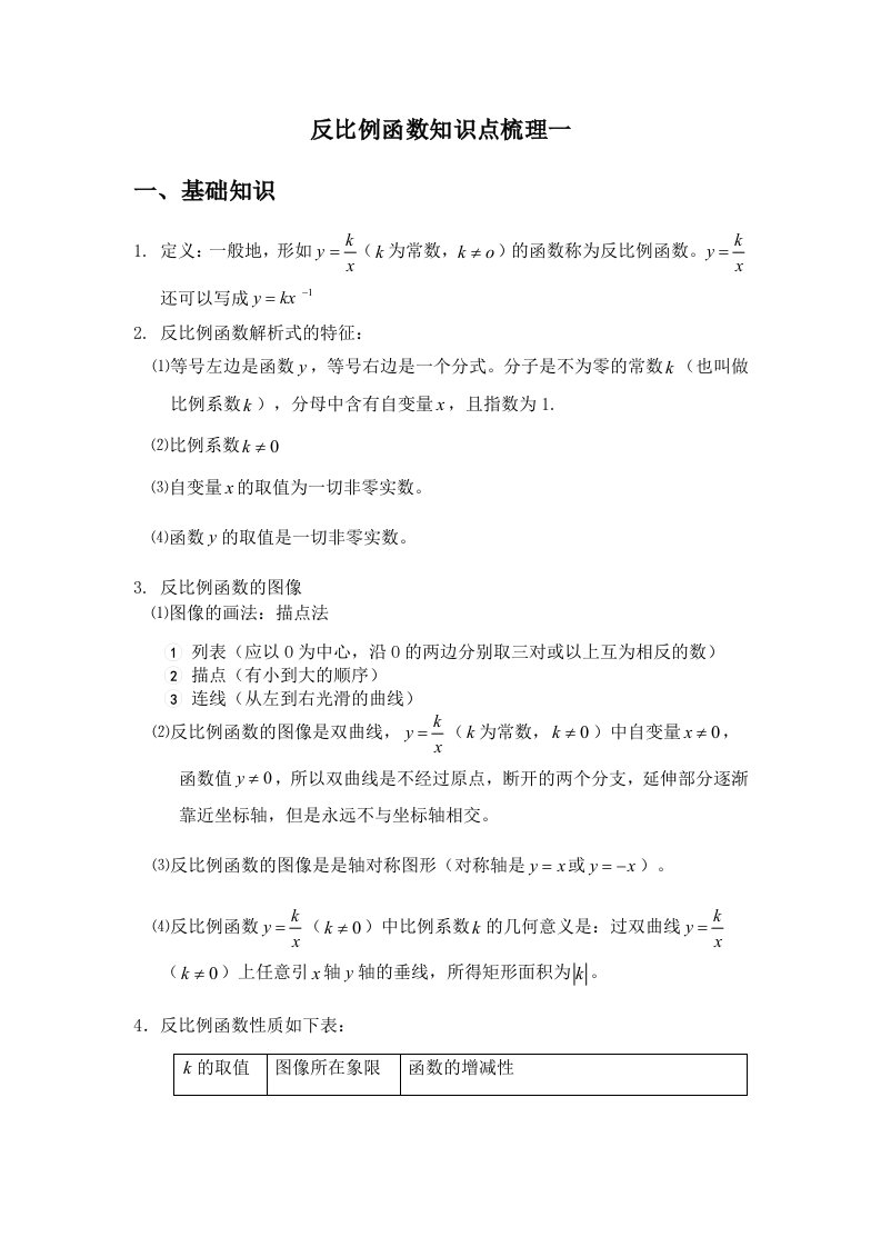 反比例函数知识点梳理