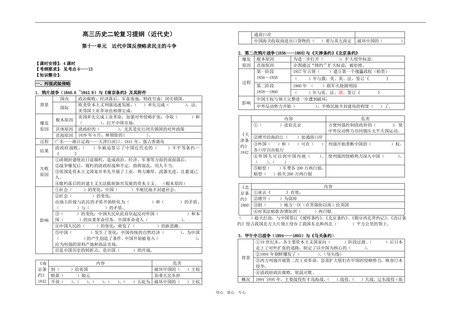 高三历史二轮复习提纲（近代史）第十一单元