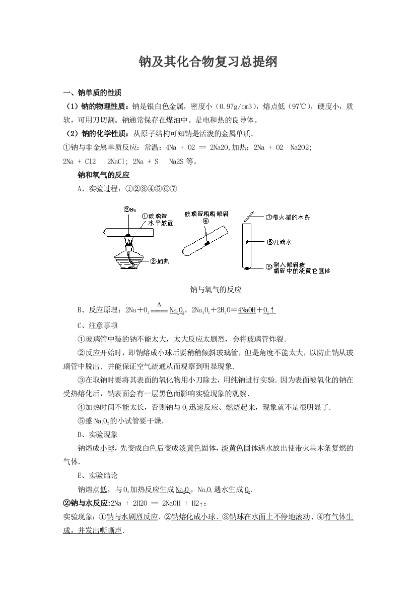 钠及其化合物知识点总结