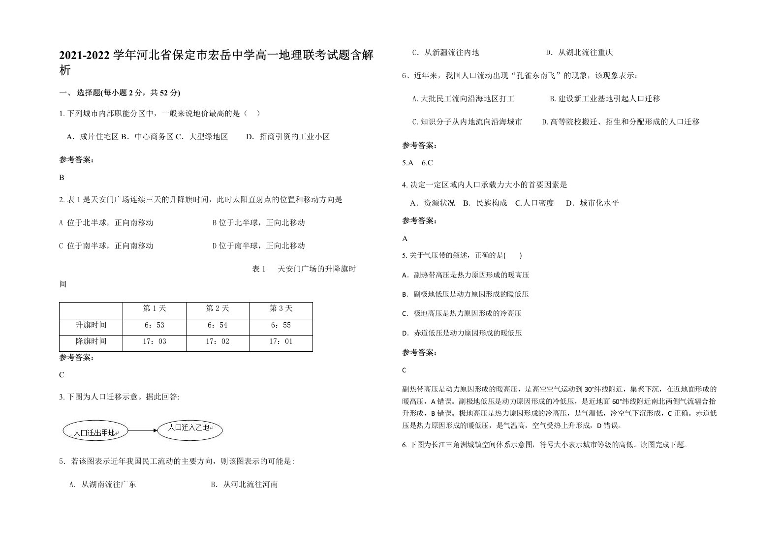 2021-2022学年河北省保定市宏岳中学高一地理联考试题含解析