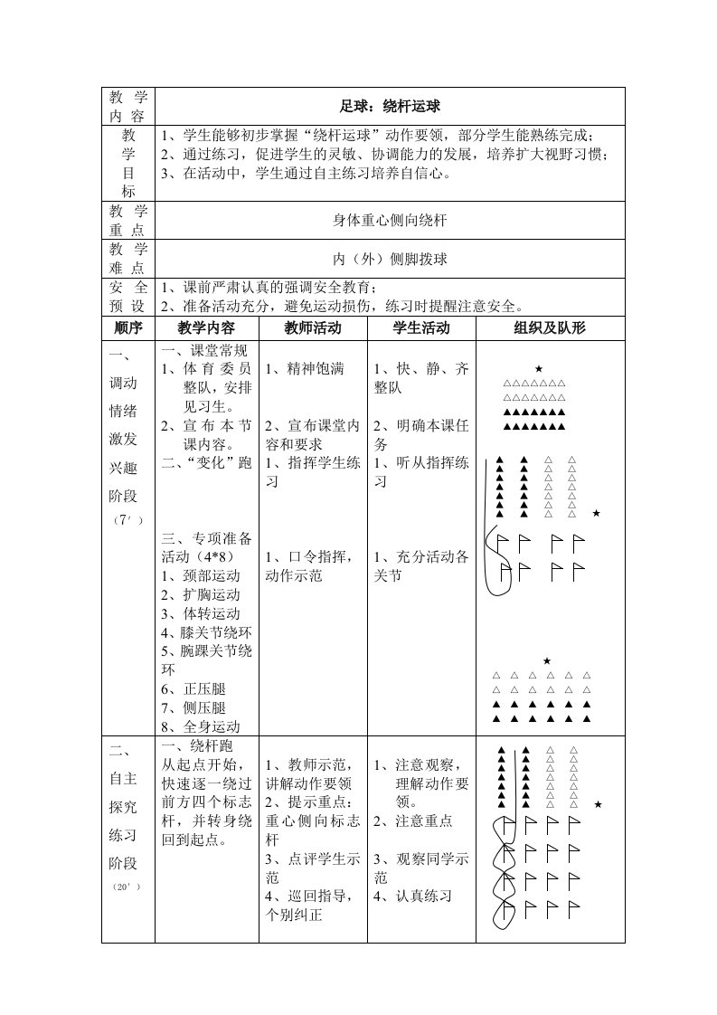 足球绕杆运球教学设计