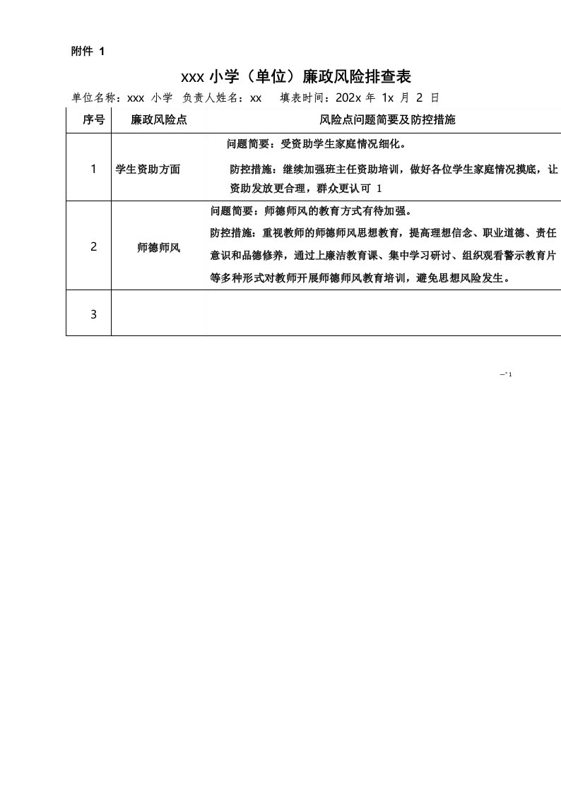 清廉学校建设廉政风险排查整治活动清单及整改