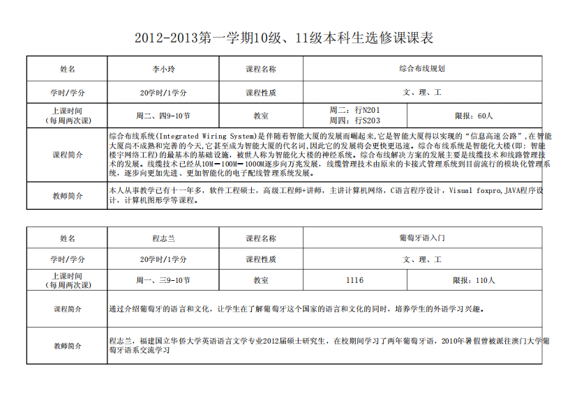 43号通知附件—选修课课表