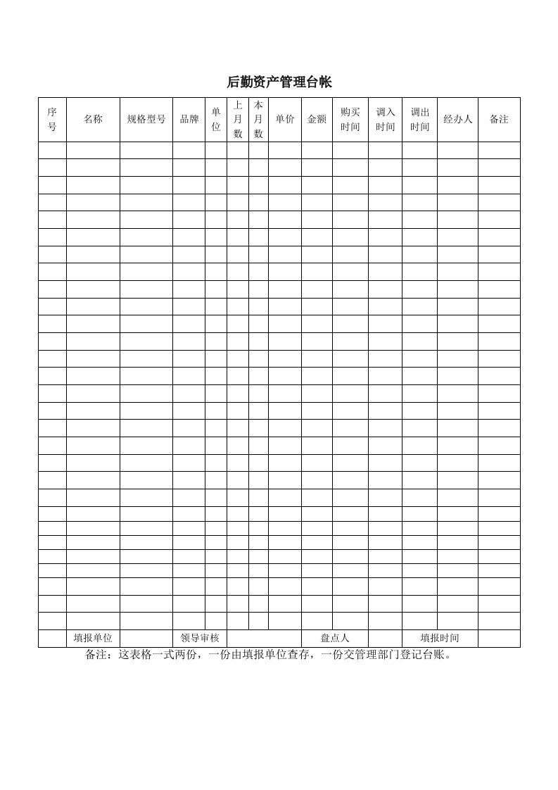 后勤资产管理台帐