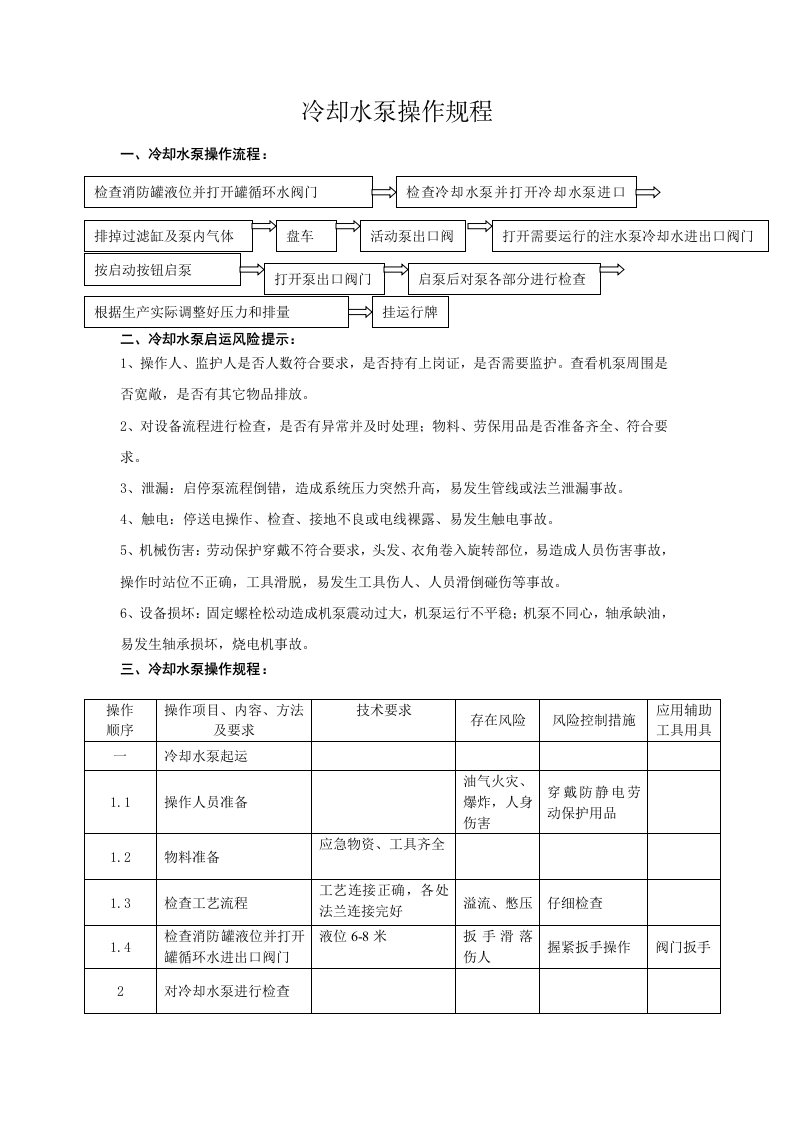 冷却水泵操作规程