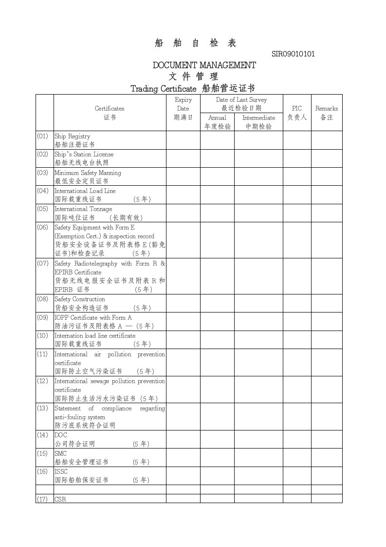 23船舶PSC自检表