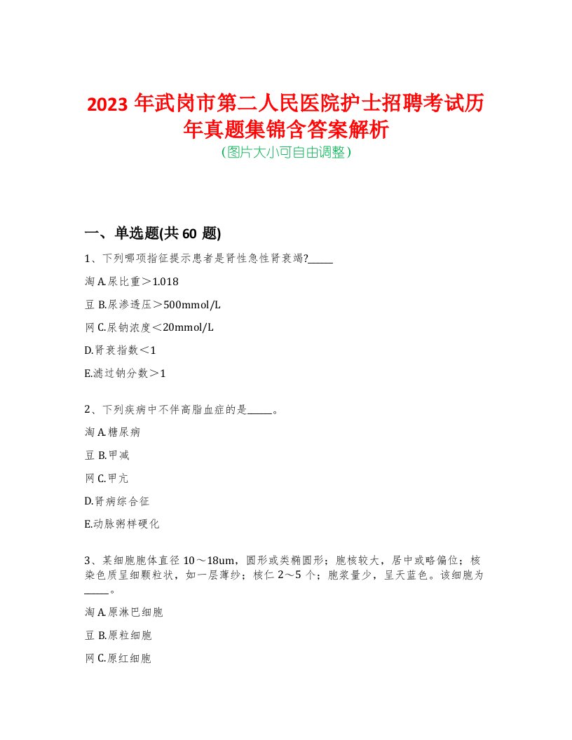 2023年武岗市第二人民医院护士招聘考试历年真题集锦含答案解析