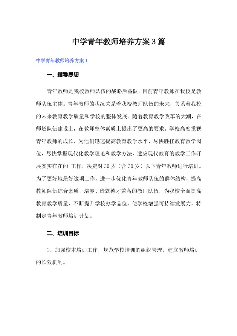 中学青年教师培养方案3篇