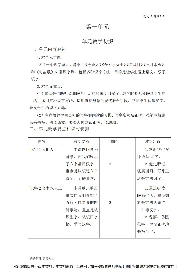 人教版部编版小学语文一年级上册