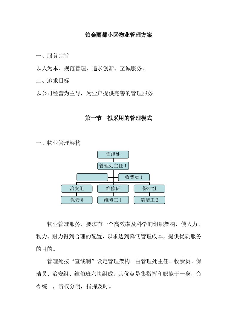 铂金丽都小区物业管理方案