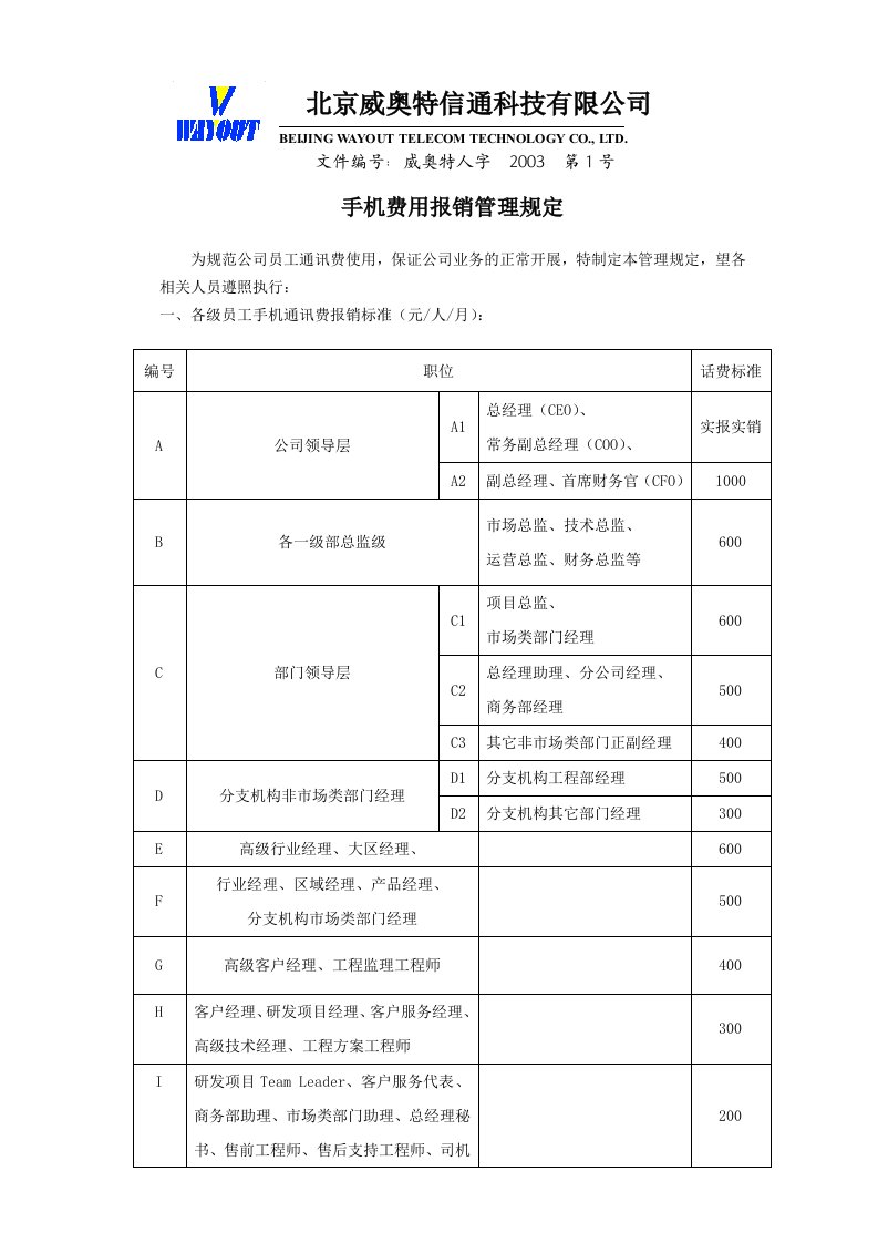 手机费用报销管理规定